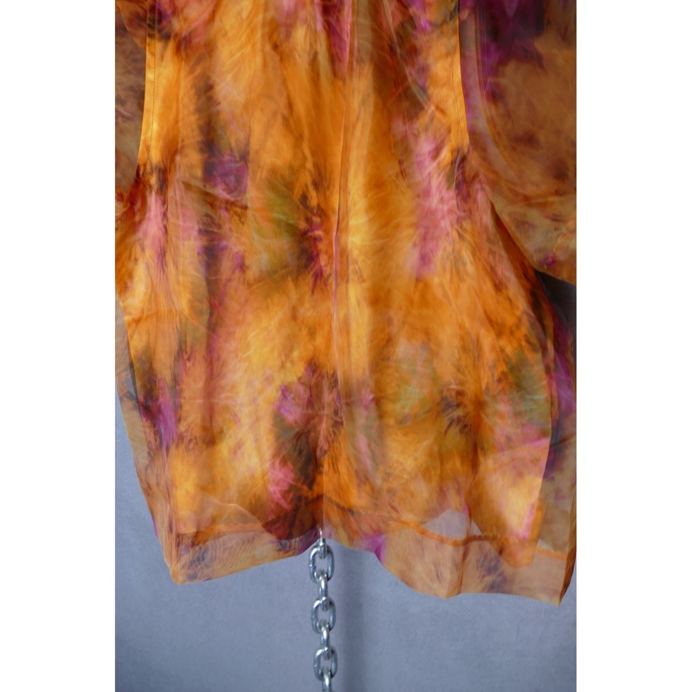 Marie Oliver Orange Abstract Floral Sheer Organza Ruffle Mock Neck Blouse XXS - Picture 4 of 10